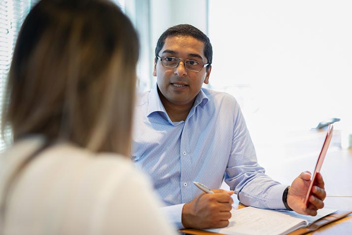 Occupational health and safety and environmental management student, Keith, in a workplace discussion