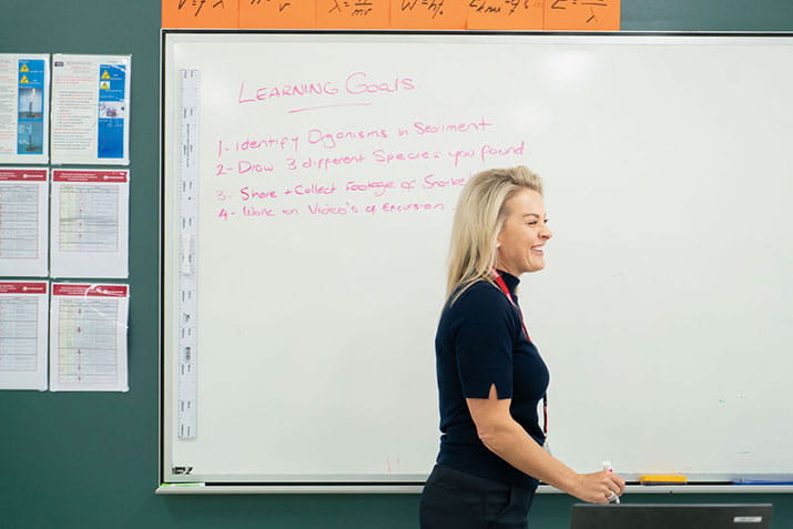 Teaching secondary education student Lou Kanat classroom
