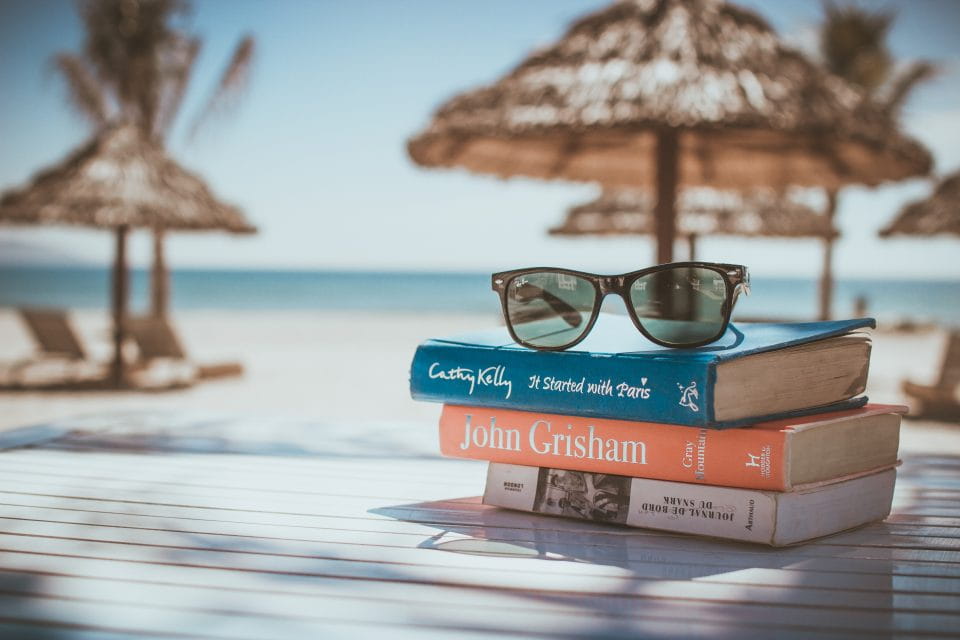 books on a beach