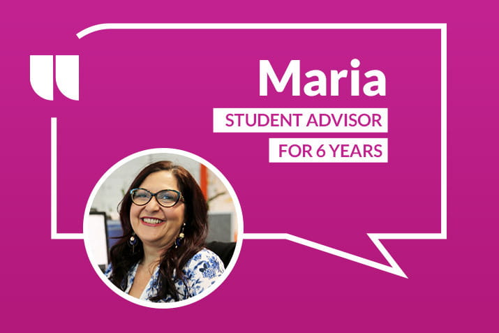 Maria with text saying student advisor for 6 years