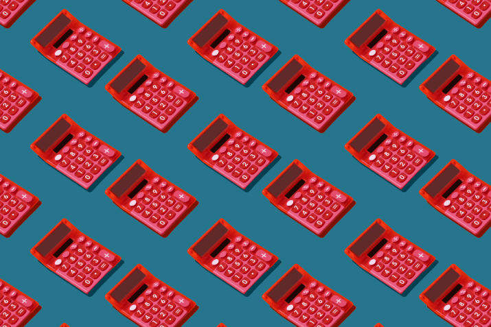 A repeating wallpaper of red calculators