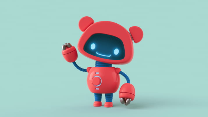 A smiling red robot 